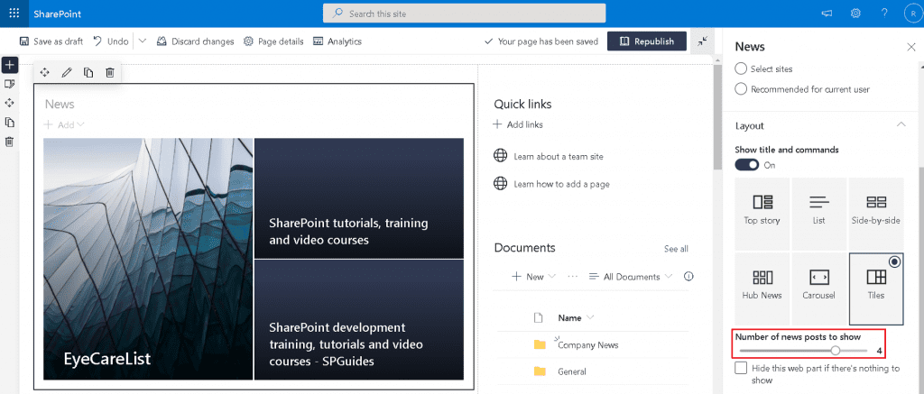 SharePoint news web part